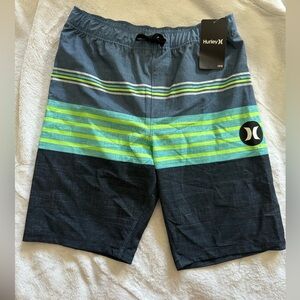 New With Tags Boys Large 14/16 Lined Swim trunks  Black Green Blue Yellow Surfer